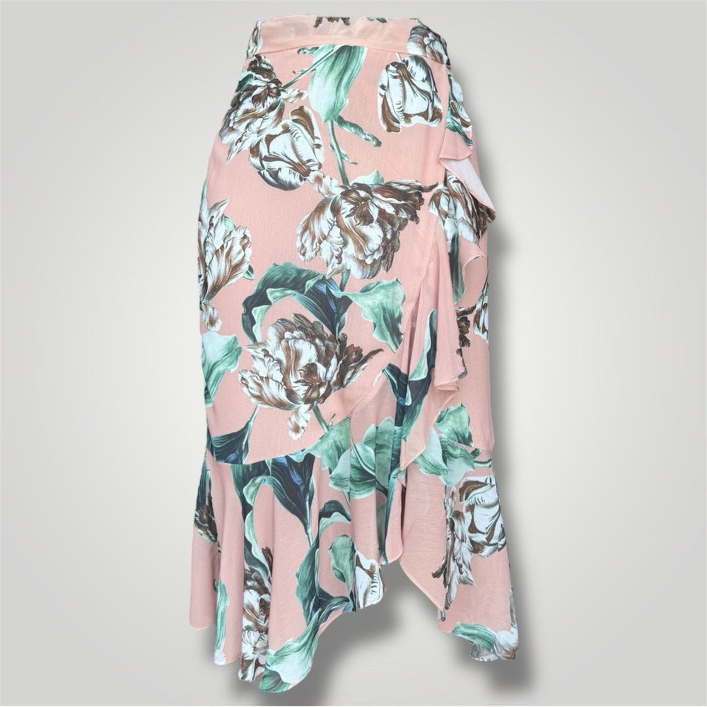 PatBO Pink and Green Floral Midi Wrap Skirt